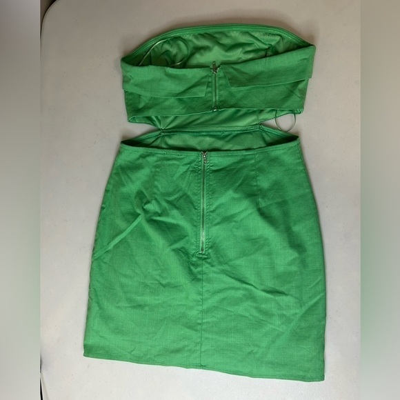 Sky To Moon Green Linen Look Cut Out Lined Bodycon Dress Size Large NWT - Picture 5 of 8